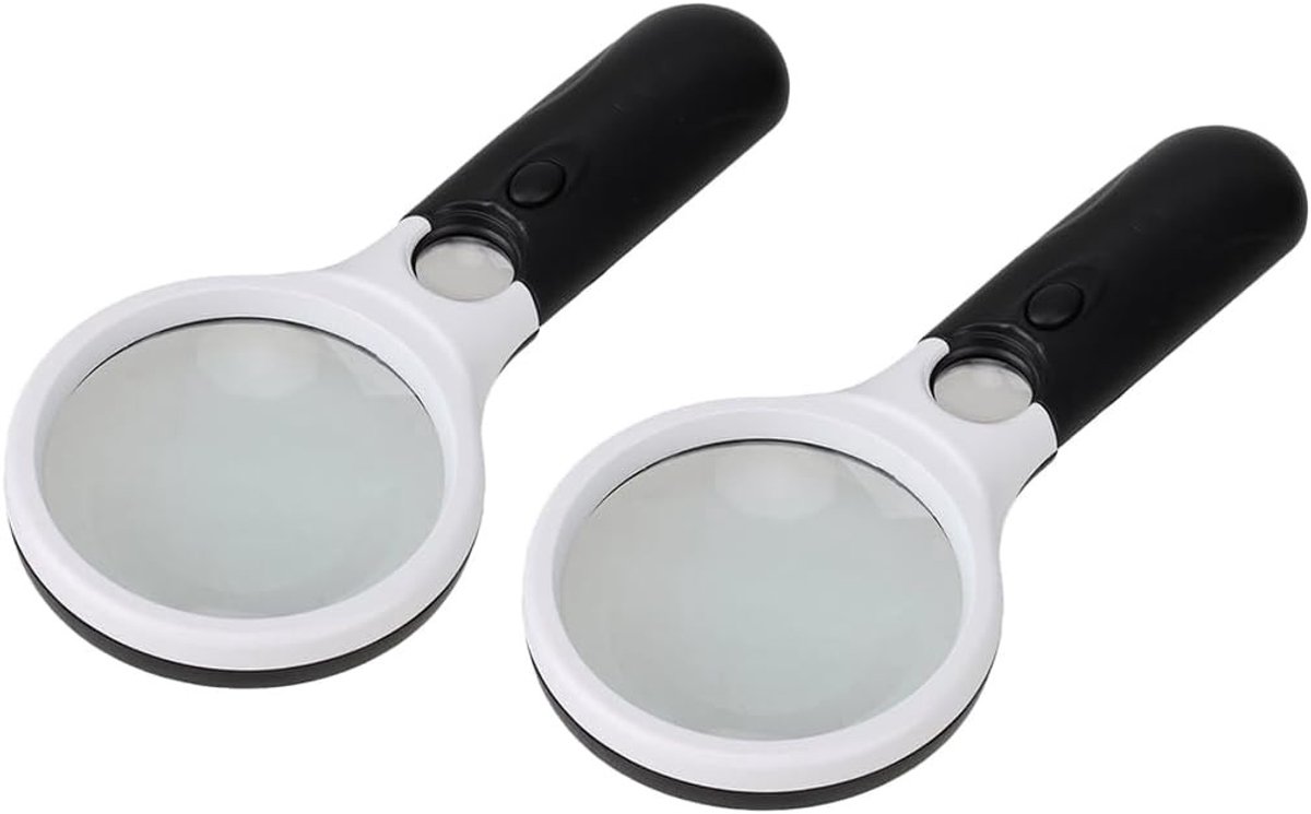 Set van 2 Vergrootglazen met Licht voor Lezen en Handwerk, Verlicht Vergrootglas voor Inspectie, Munten en Sieraden, 3x Vergroting