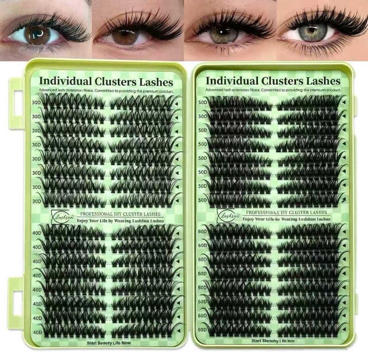 Eyelash Clusters Set voor Volume en Cat Eye Effect met Lash Bond, Seal en Wispy Tweezers
