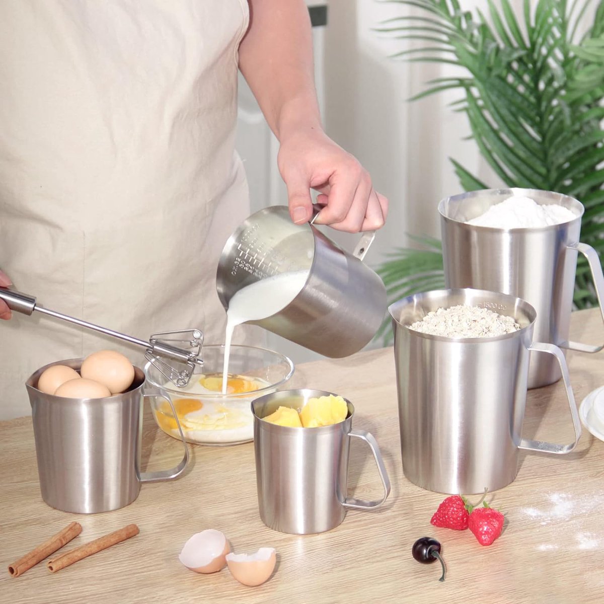 Newness RVS maatbeker met 3-in-1 schaalverdeling – 500 ml keukenmaatbeker – Meetbeker van 304 staal – voor koken en schenken – Zilver