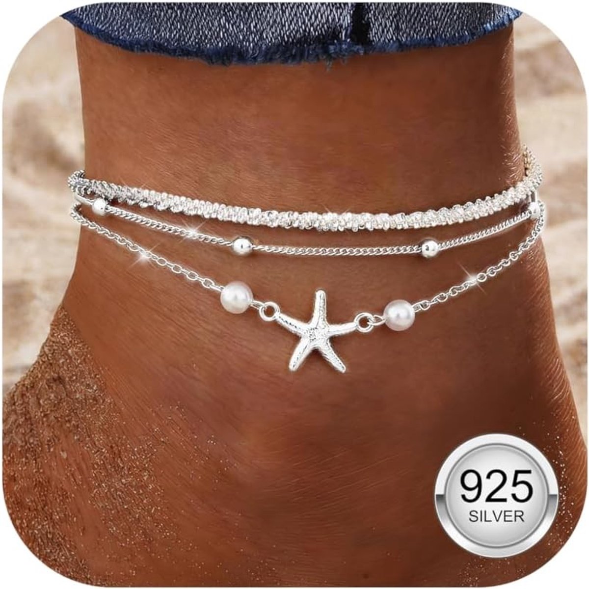 Elegante 925 Sterling Zilveren Enkelband voor Vrouwen – Verstelbare Hart en Sterren Design – Perfect voor Zomer en Feestdagen