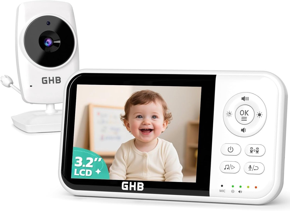 Babyfoon met Camera – 3,2 inch HD Scherm – Nachtzicht – 2-Weg Audio – VOX – Temperatuurmonitoring – 300 m Bereik