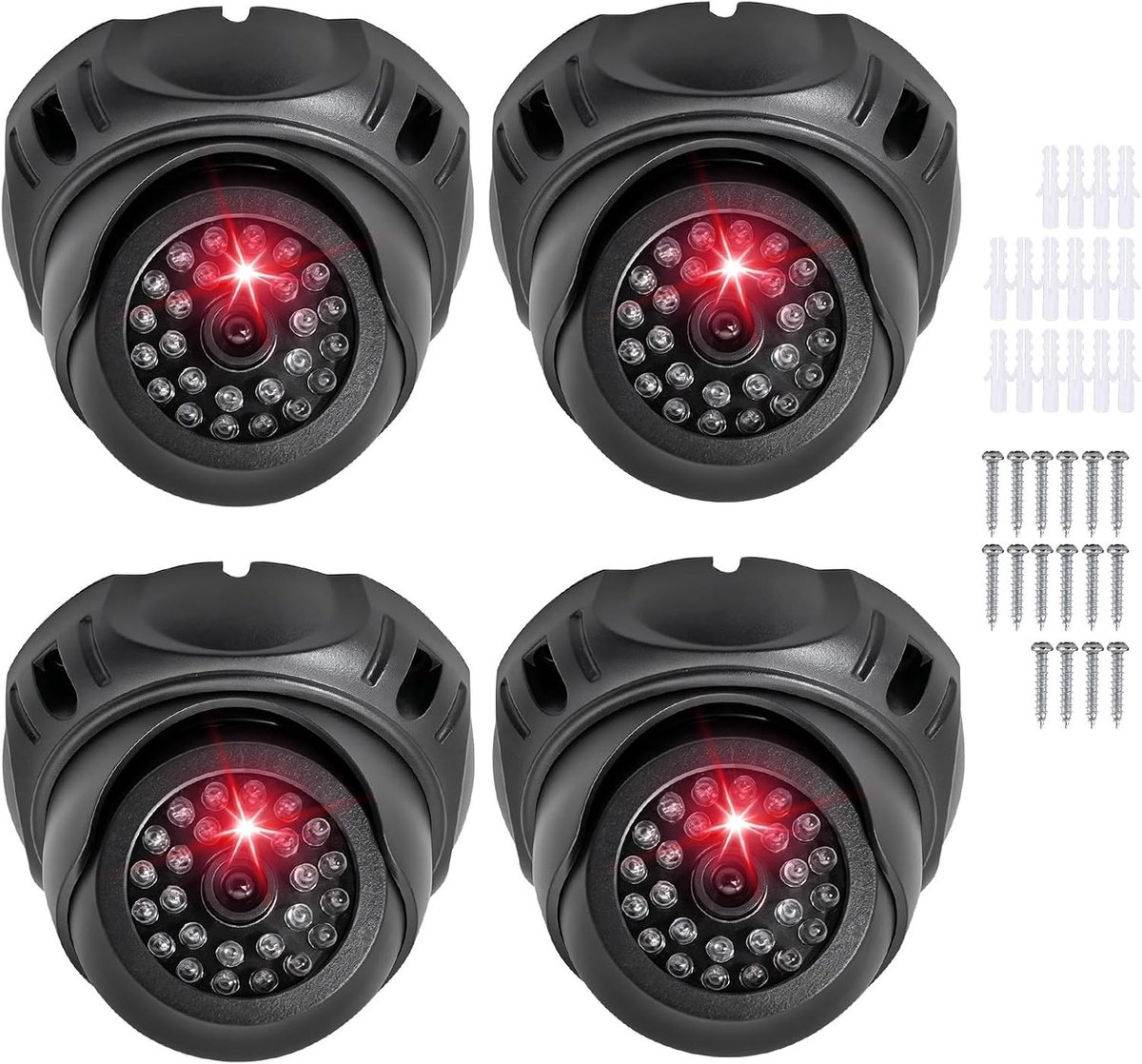 Set van 4 nepcamera's met knipperende LED, ideale dummy camera's voor binnen en buiten, perfect voor beveiliging en surveillance