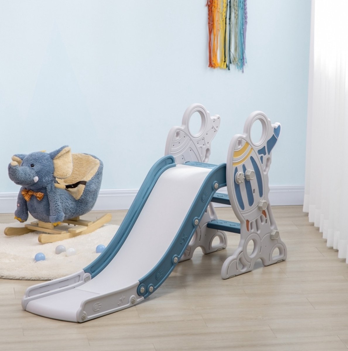 MODFU - Kinder Glijbaan - Raketdesign - Binnen - Kunststof - Blauw - 157 X 46,5 X 80 Cm
