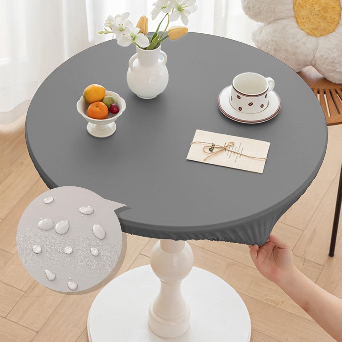 Ronde Tafelkleed 70 cm van PU Leer, Weerbestendig en Wasbaar voor Tuin en Buiten, Geschikt voor Tafelmaat 50 tot 60 cm