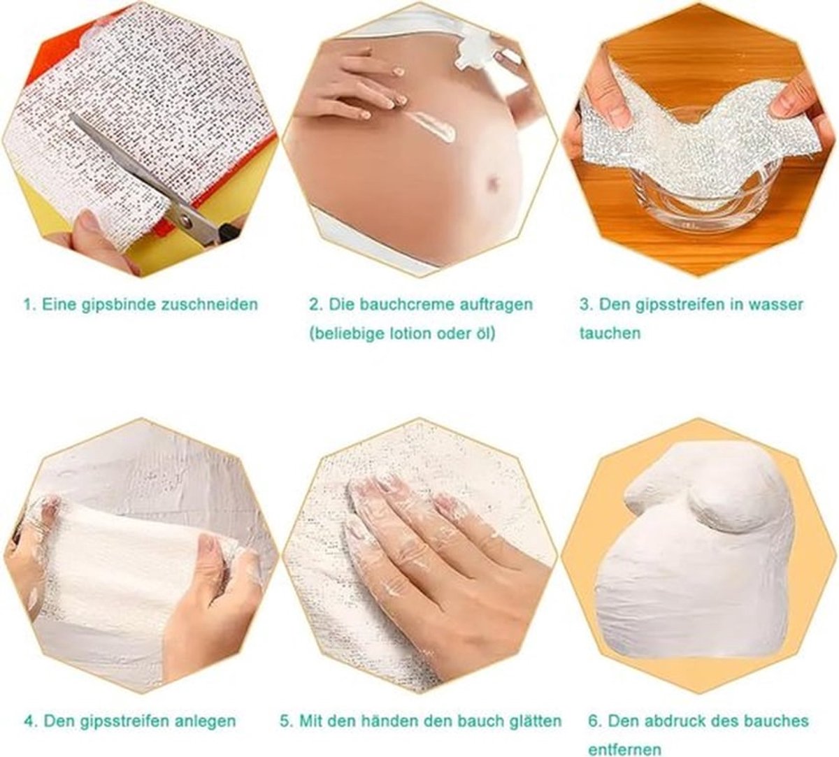 12 rollen gipsverband voor knutselen en modelbouw, sneldrogend, afdruk babybuik, set baby's