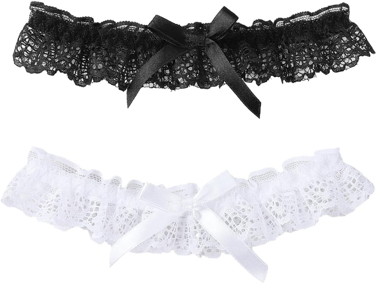 Elegante Kanten Bruidsbanden voor Vrouwen, Set van 2 Stuks, Perfect voor Cosplay en Bruiloften (Zwart & Wit)