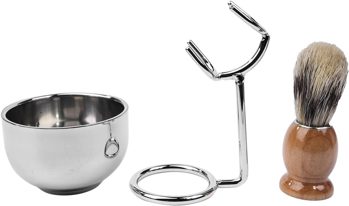 3-in-1 scheerset voor mannen, inclusief houder, kom en zachte borstel, ideaal cadeau voor de familie en verzorging van de huid.