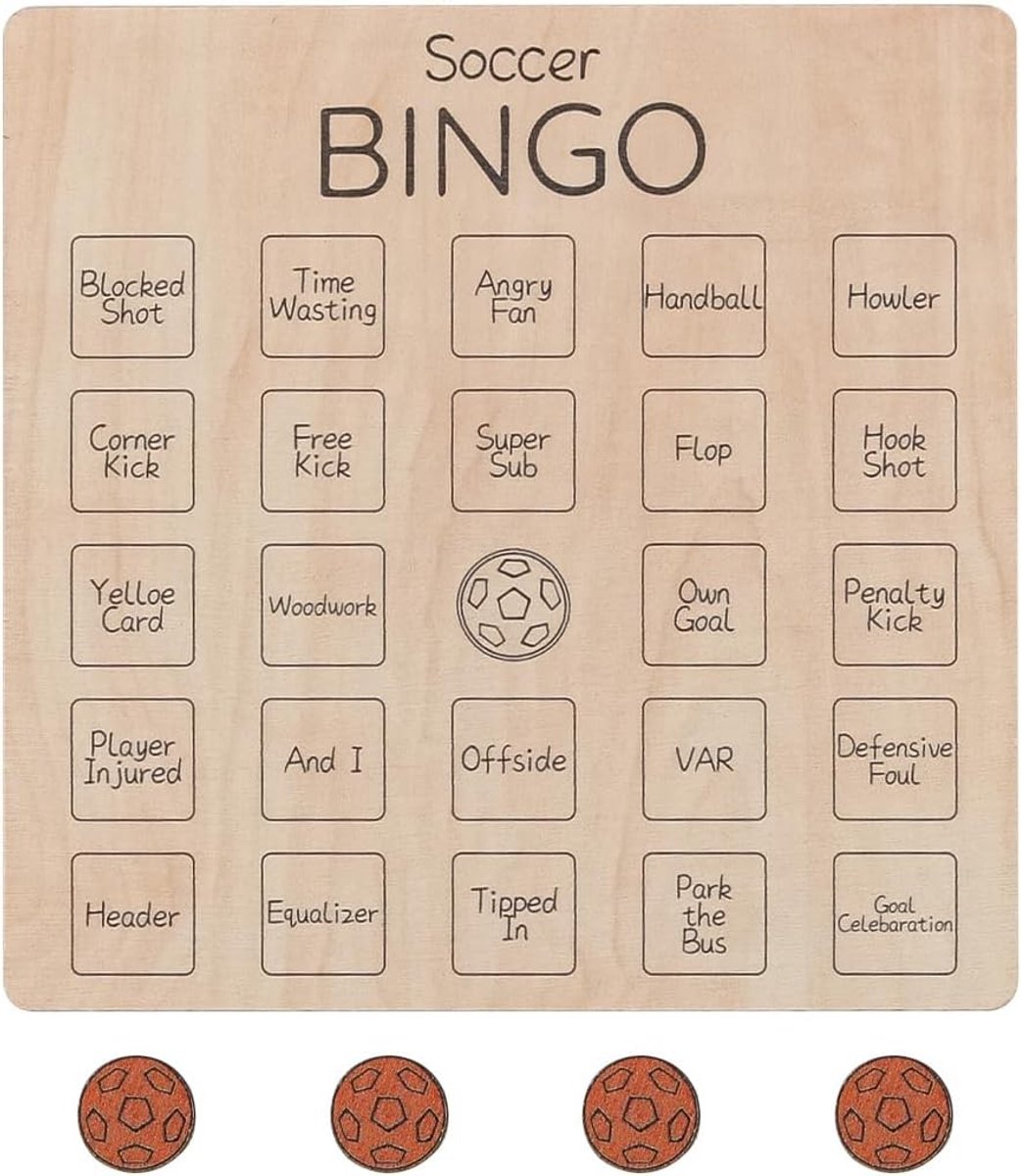 Houten Bingo Spel met Voetbalthema voor Feestjes, Gezellige Activiteiten en Familiebijeenkomsten