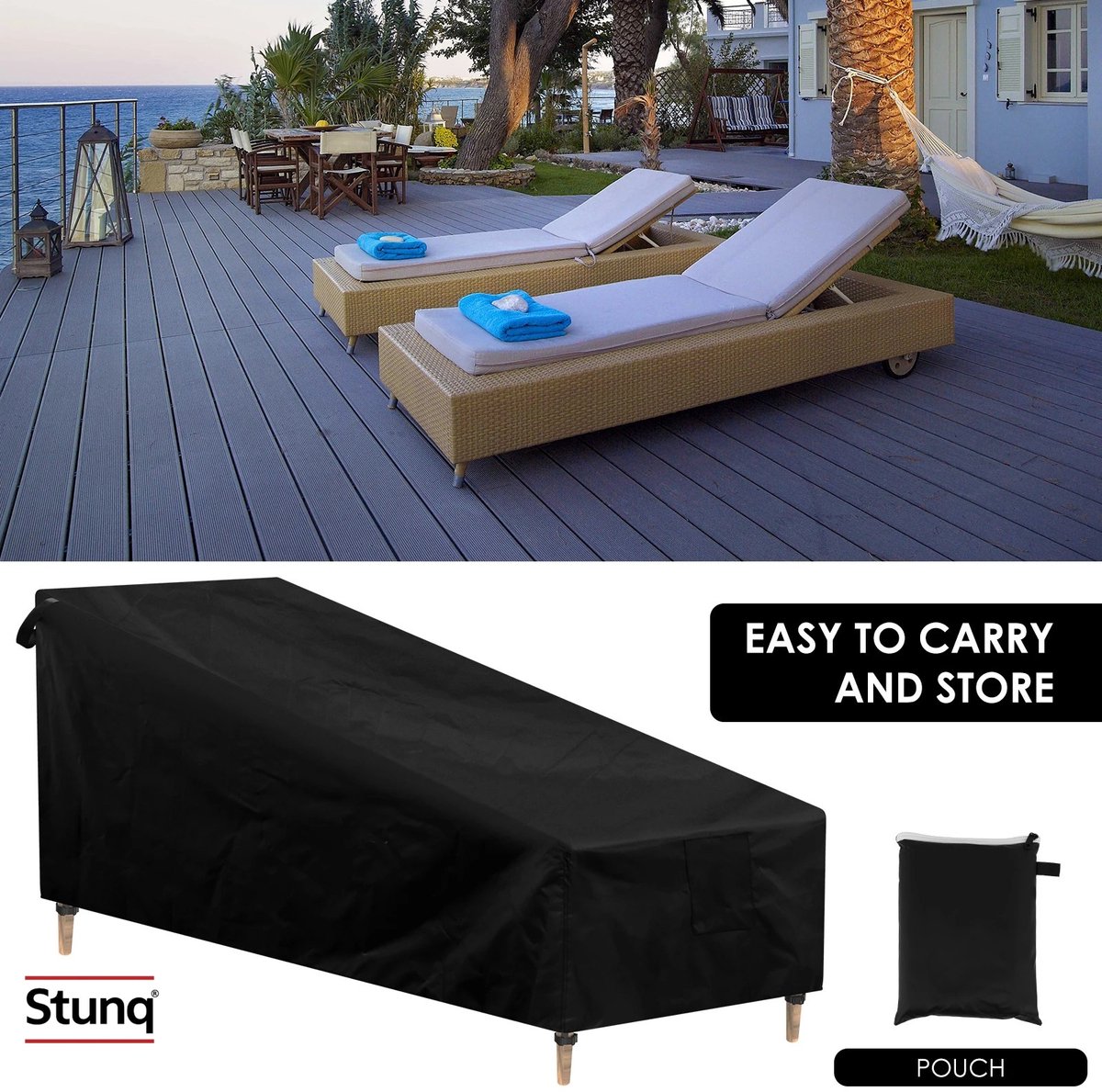 Stunq Outdoor Lounger Beschermhoes Zwart Waterdicht Anti-UV Tuin Terrasmeubilair Cover