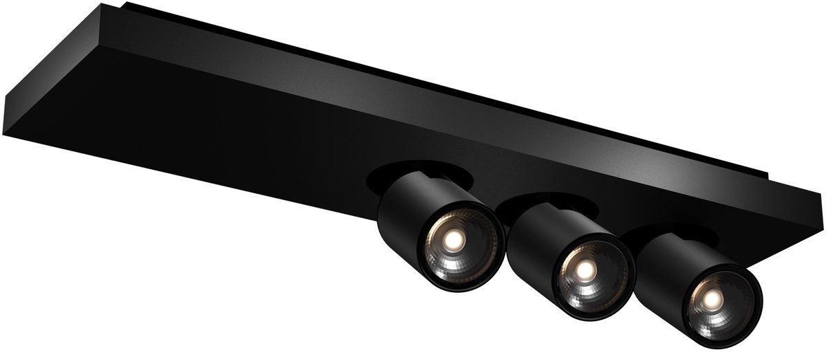 Nysit vierkante opbouwspot met 3 lichtpunten, GU10-fitting, LED inbegrepen, dimbaar, zwart staal