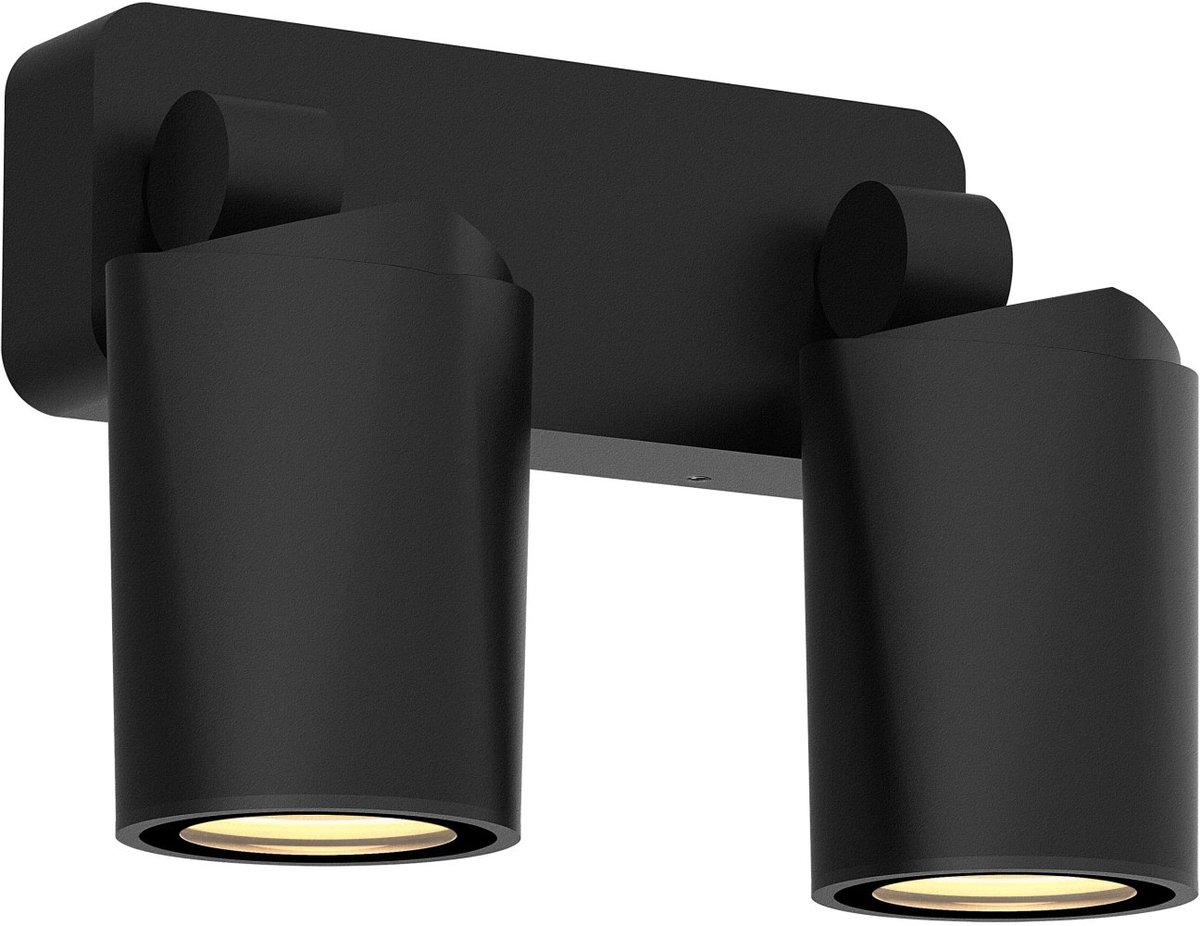 Wayra opbouwspot met 2x GU10-fitting (excl. lichtbron, max. 15W), IP65 spatwaterdicht, zwart aluminium, 151x192x60mm