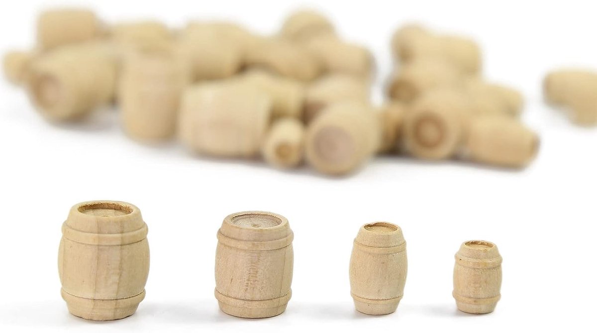 Houten Emmer en Watervat Modelbouw 1:87 voor Landschapsdecoratie en Diorama's - Diverse Maten