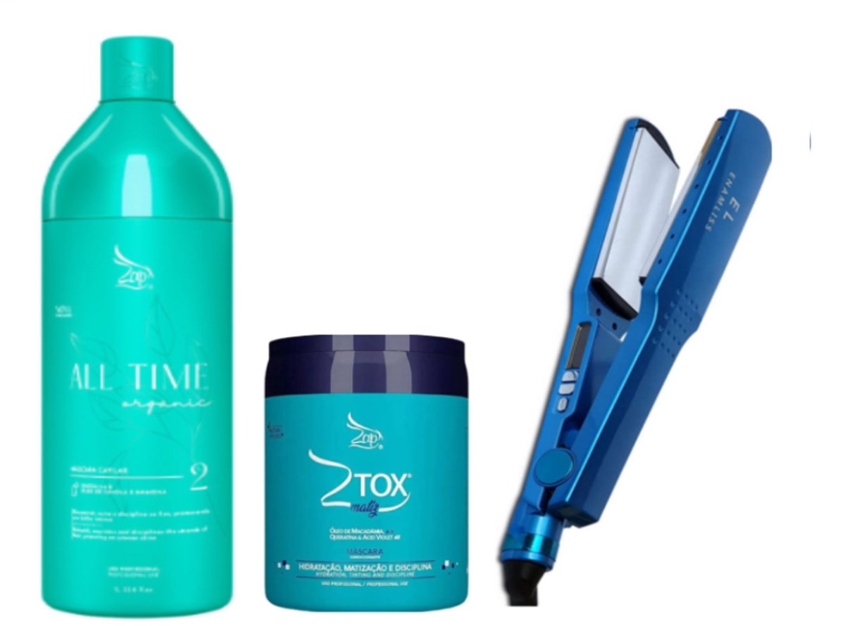 Zap All Time OrganicKit Smoothing Mask 1L/33,8 fl.oz + ZAP Botox Blutetox Mascara 950g & Professionele Stijltang 300 °F - 450F | Europese Pro | Nano-titanium