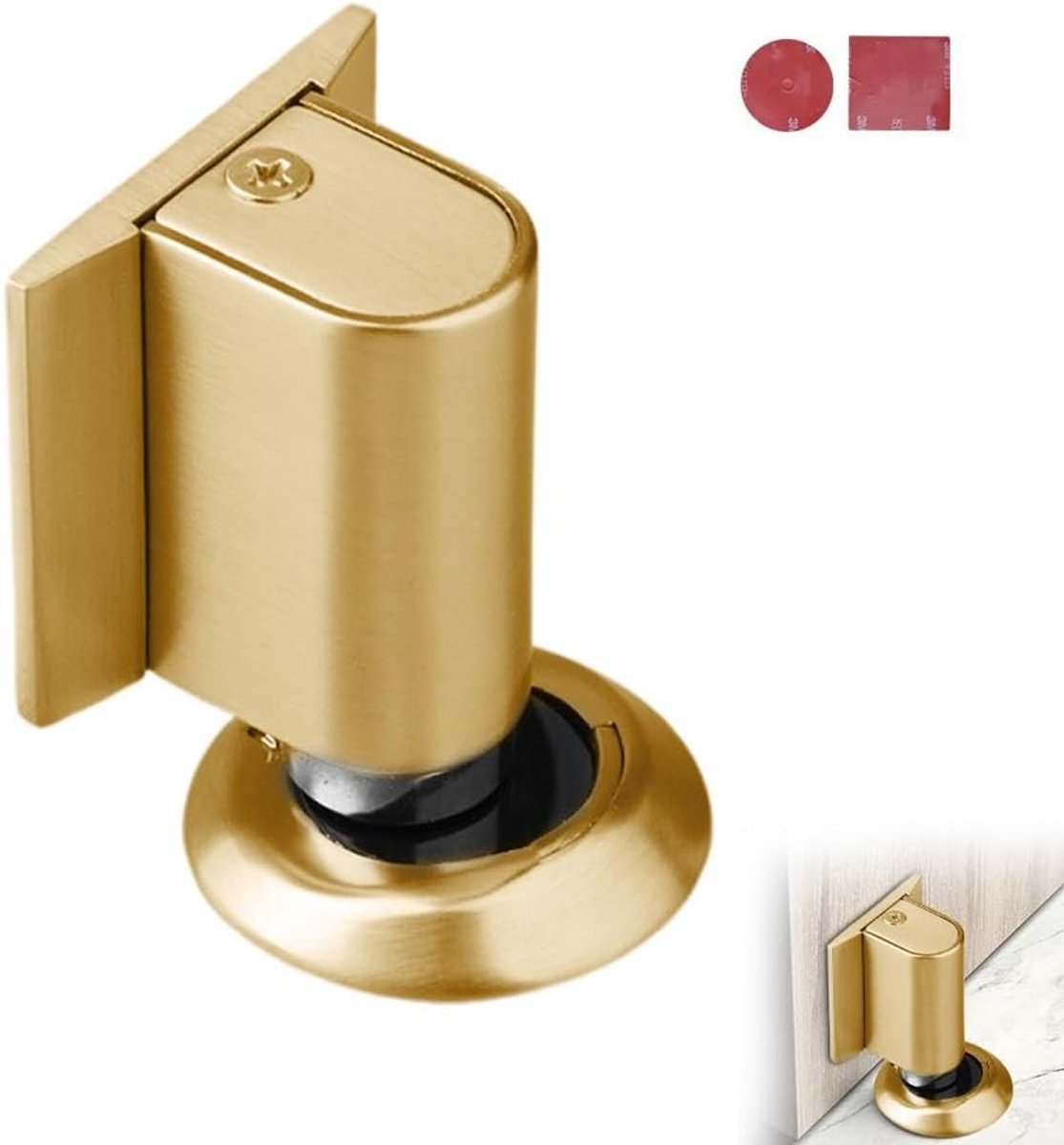 Magnetische Deurstopper Vloer Goud - Zonder Boren - Zelfklevend - Metaal - Inclusief Verhogingsschijf