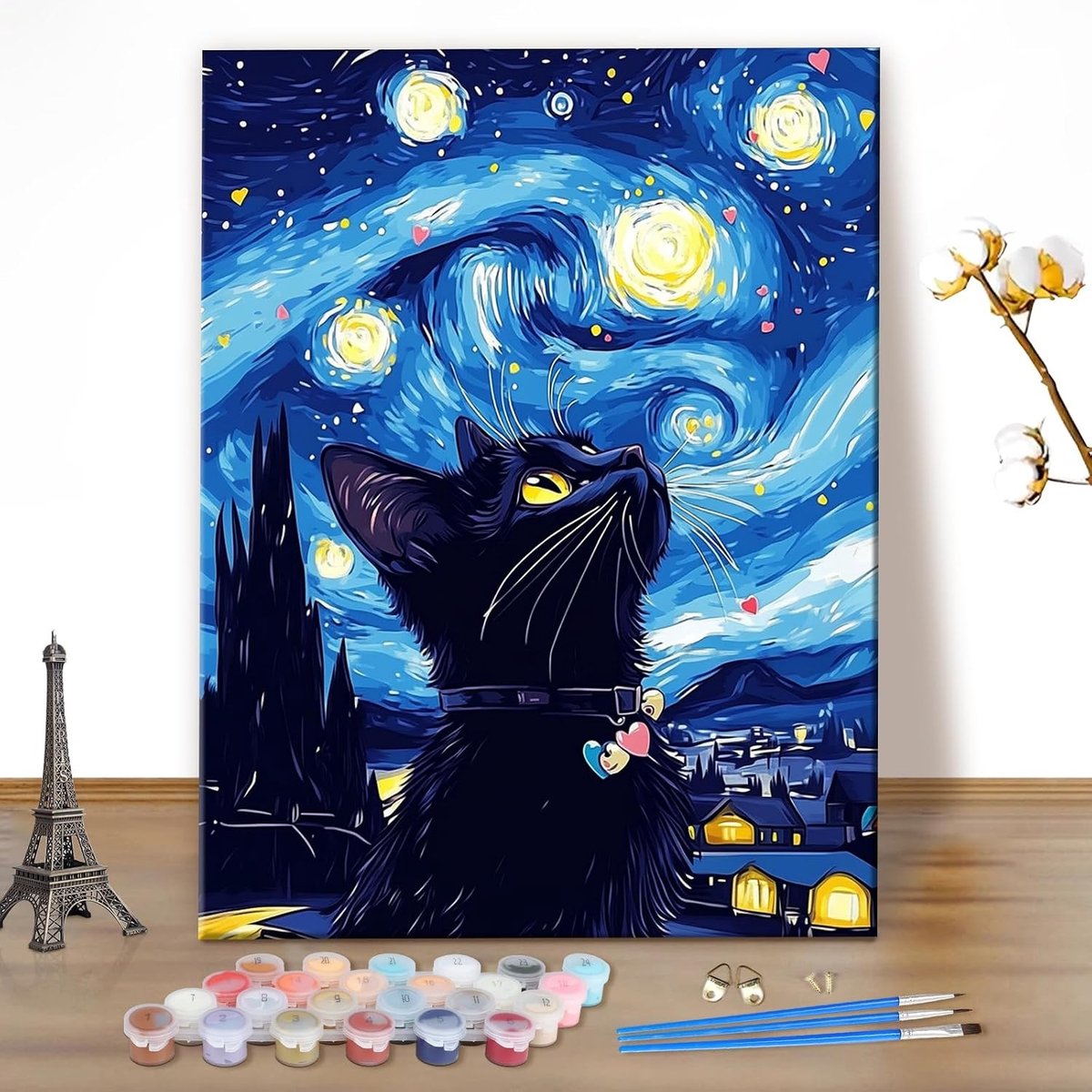 DIY Schilderen op Nummer voor Volwassenen - Zwarte Kat, Schilderkits voor Beginners, Creatieve Kunst en Ambachten, Muurdecoratie 40x50cm (Zonder Lijst)