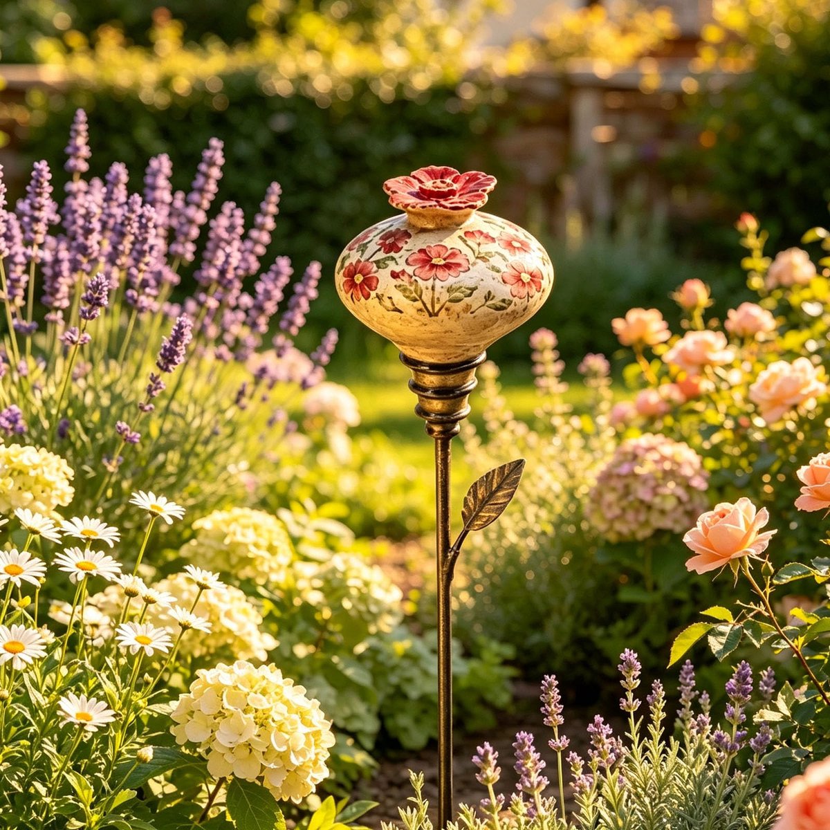 Casalora® Kolibrievoeder – Vintage Tuindecoratie met Tuinsteker – 61 cm – Harsen Bloemendecoratie – Metalen Tuinsteker – Vogelvoeder voor Buiten, Tuin en Gazon