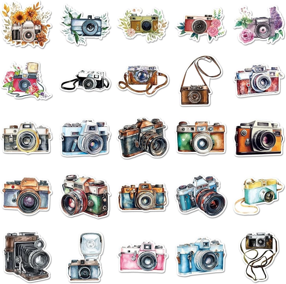 Retro Camera Stickers voor Skateboards, Motorfietsen en Fietsen - 50 Stuks, Waterdichte Graffiti Stickers voor Kinderen en Tieners, Perfect voor Bagage en Laptops