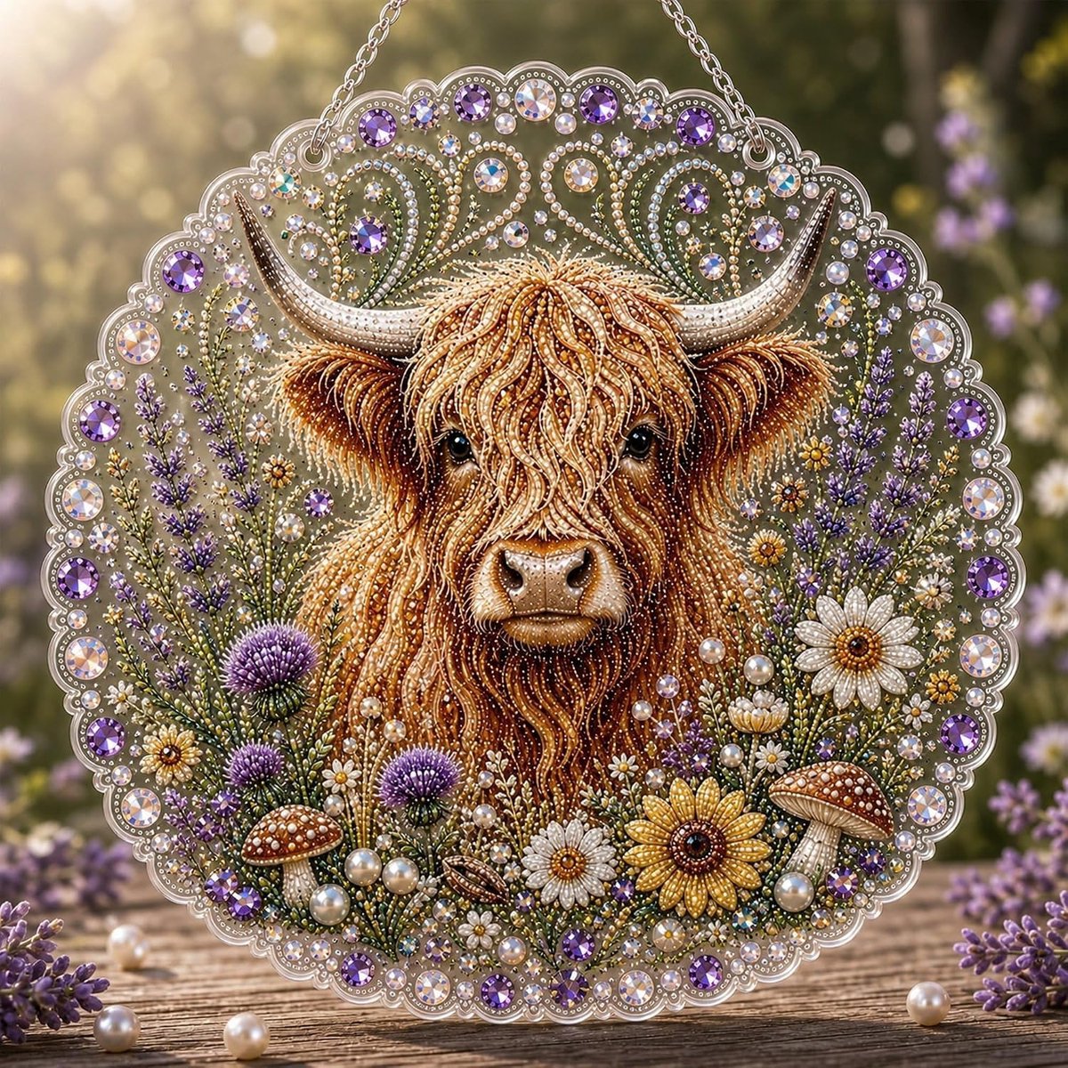 Casalora® Diamond Painting Hooglandkoehanger – 5D Acryl Dierendecoratie – Hooglandkoe – Enkelzijdige DIY Set met Parels en Speciale Vorm Diamantjes – Koe Raamdecoratie – 25 × 25 cm