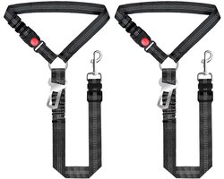 Autogordel voor honden - Autogordel voor huisdieren - Hondenriem - Veiligheidsgesp - Reflecterende strip - Geschikt voor honden in een kinderwagen - Geschikt voor reizen en uitstapjes - Elastisch en verstelbaar - Set van 2 - Zwart
