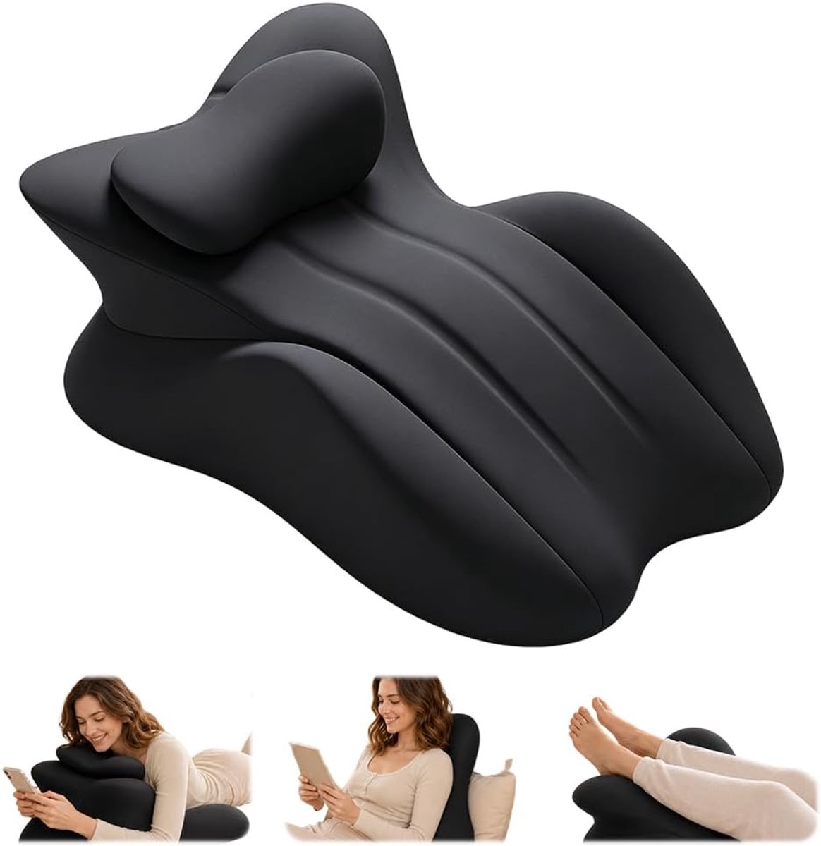 Wigkussen, ergonomisch leeskussen, multifunctioneel bedrugkussen, ondersteunt de wervelkolom en de rug