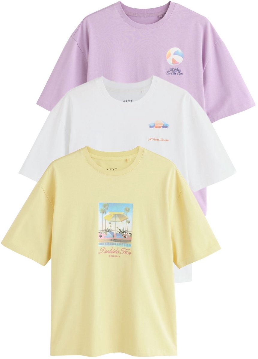 Next - Heren - Seminal T-shirt, set van 3 - Paars
