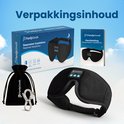 Contenu de l'emballage : Masque de sommeil Bluetooth noir, manuel, pochette de rangement et câble USB.