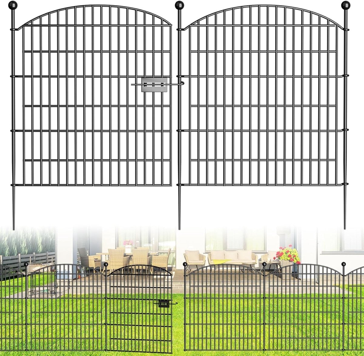 Robuuste en Betrouwbare Tuinafscheiding van Metaal met 10 Elementen en 11 Bevestigingsstangen, Ideaal voor Huisdieren, 770 x 80 cm met Slot