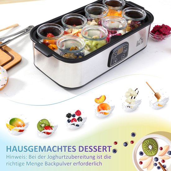 HOMCOM Joghurtbereiter mit 8 Glasbehälter 800-089V90 van Merkloos — afbeelding 5