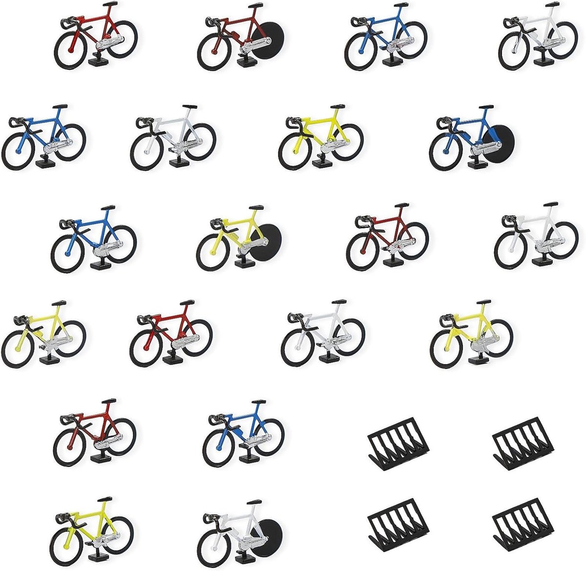 20 Stuks Model Fietsen Schaal H0 1:87 met Parkeerrekken in Diverse Stijlen voor Modelbouw en Diorama's