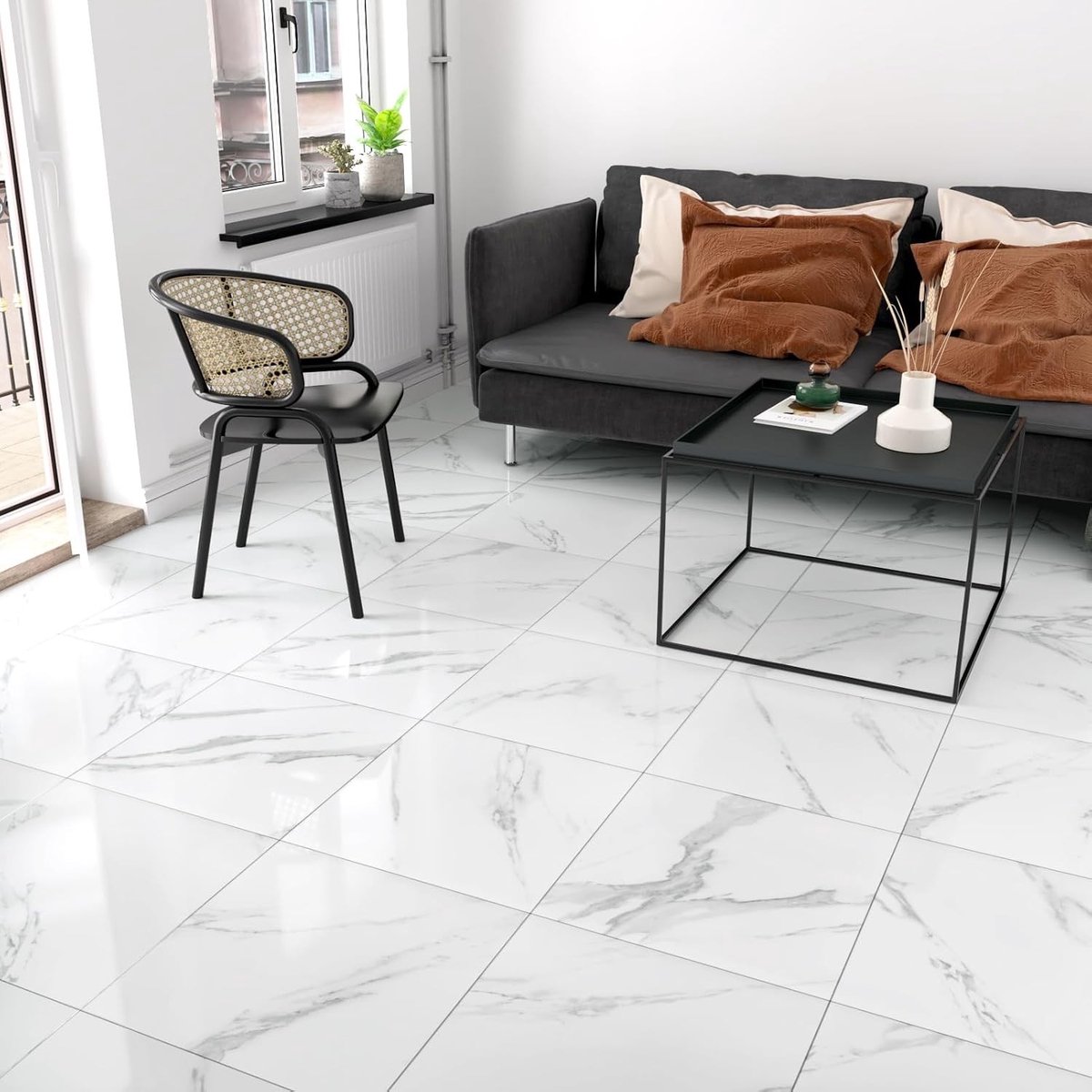 Zelfklevende PVC Vloertegels met Marmerlook voor Badkamer en Keuken, 24 Stuks, Waterdicht en Wasbaar, Ideaal voor Vloeren en Laminaat, 30 x