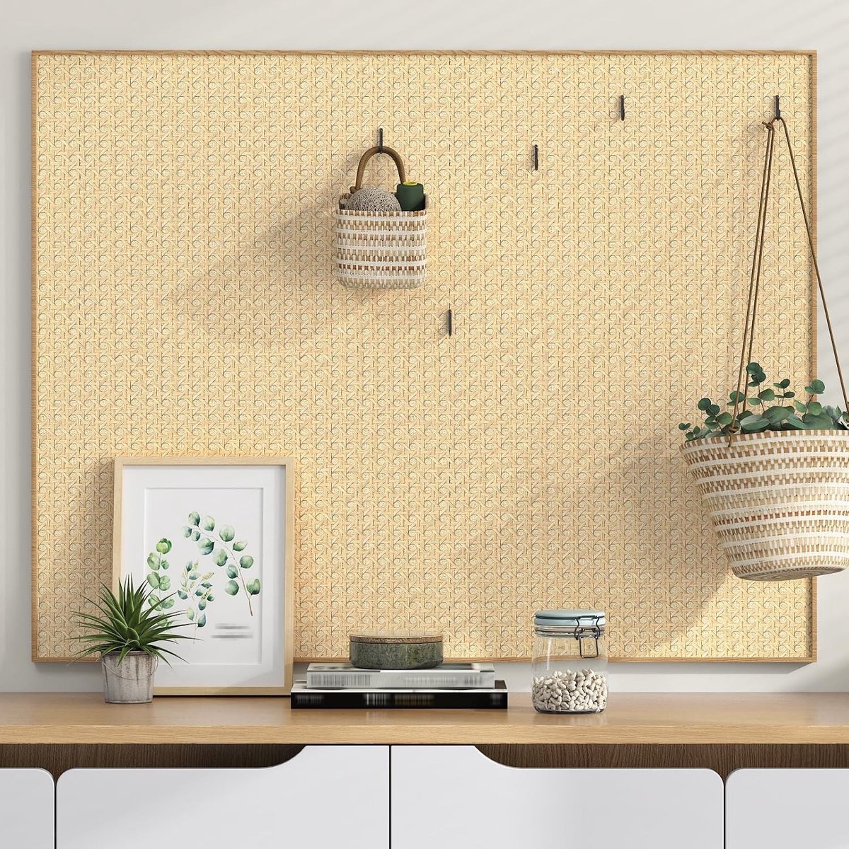 Beige Houten Effect Behang - Wasbaar Vinyl Behang voor Keuken met Geweven Patroon en Duurzame Kwaliteit