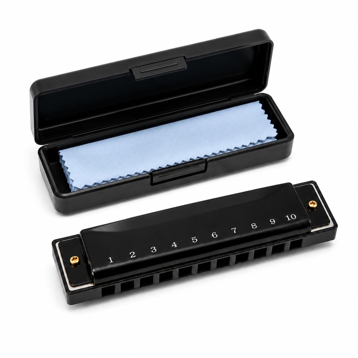YYchan Mondharmonica C Majeur 10 Gaten – Diatonische Harmonica met Case – Metalen Blues Harp voor Beginners, Kinderen en Volwassenen-Zwart