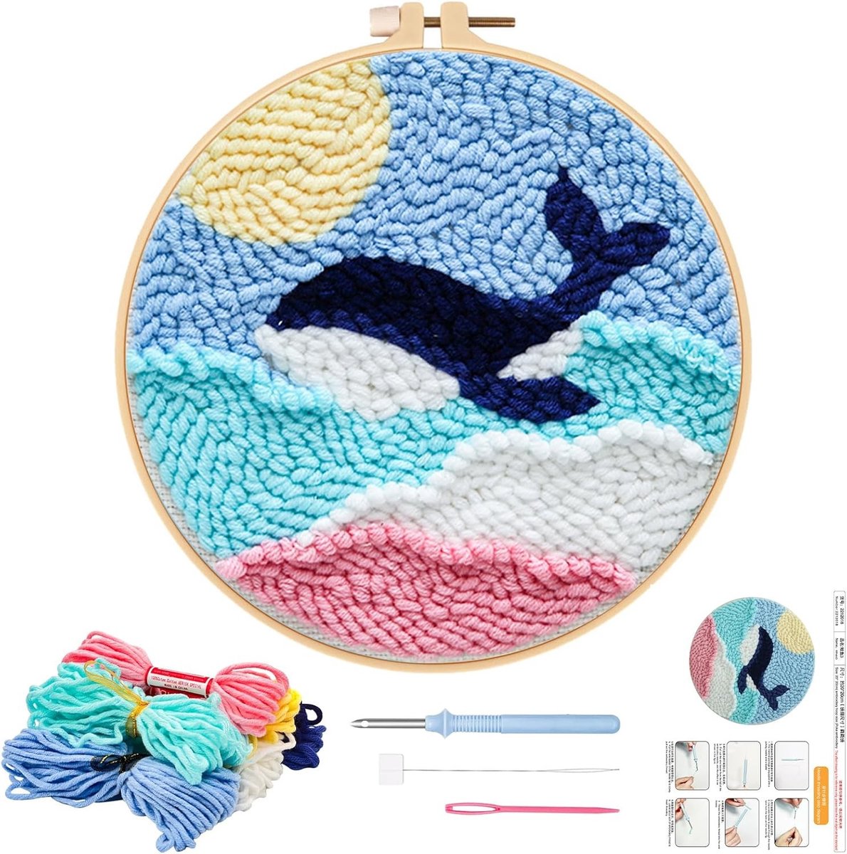 Complete Punch Needle Starter Kit voor Beginners - Inclusief Instructies, Patronen en Gereedschap voor Borduren met Punch Needle en Creatieve Projecten voor Kinderen