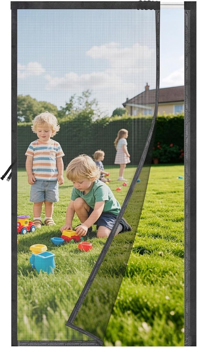 Insectenhor voor deur met rail, magnetische sluiting, schuifbaar, 100x210 cm, transparant, scheurvast en weerbestendig, ideaal voor balkon- en terrasdeuren