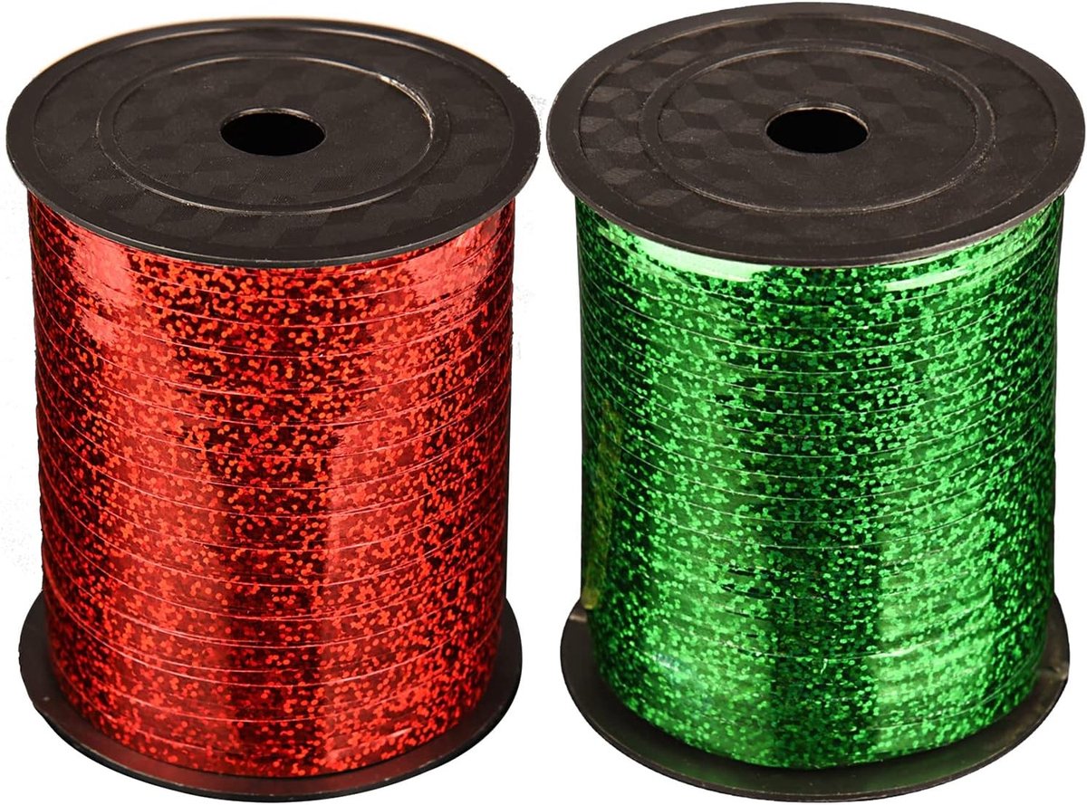 Kerstkrullint in Rood en Groen - 2 Rollen van 1000 Yards voor Cadeauverpakking en Ballonnen Versiering