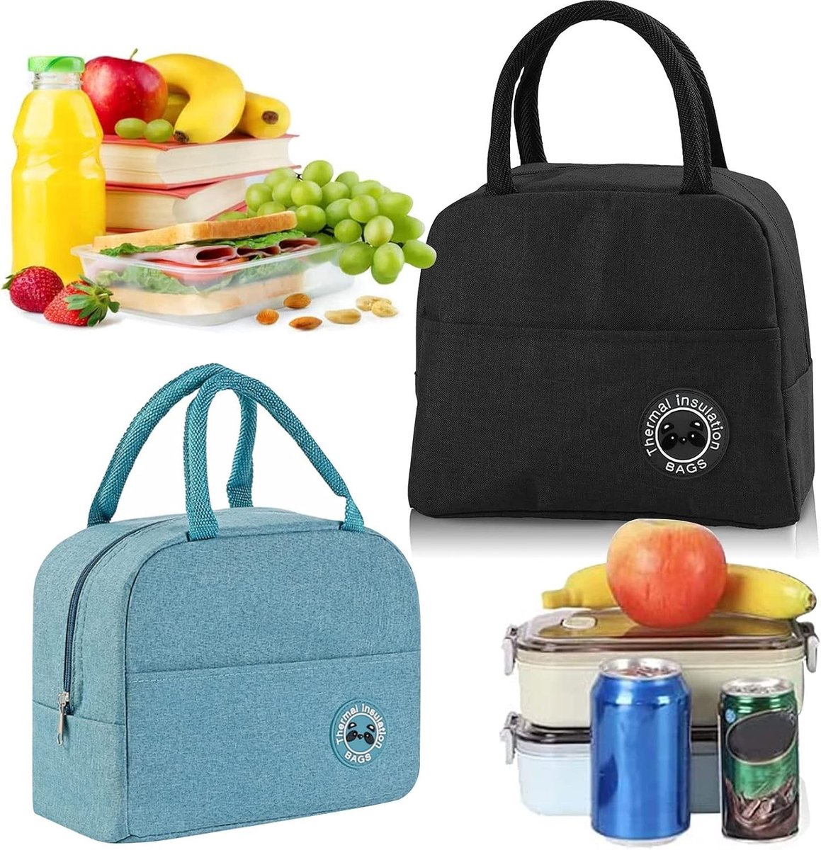 Vouwbare geïsoleerde picknicktas, thermische lunchtas voor volwassenen, studenten en kinderen, mini koel tas voor buitenactiviteiten, set van 2