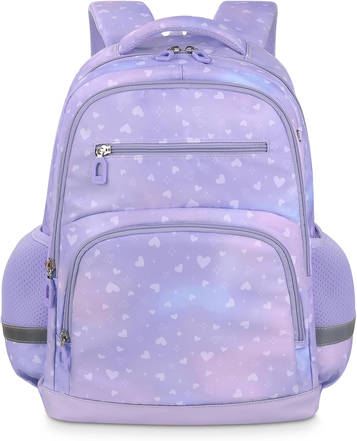Kinderrugzak - Schooltas met hartjes - Boekentas voor dagelijkse avonturen - Comfortabele gevoerde schouderbanden - Reflecterende details en draaggreep - Waterafstotende Oxford buitenstof - Lila - 43 x 32 x 14,5 cm