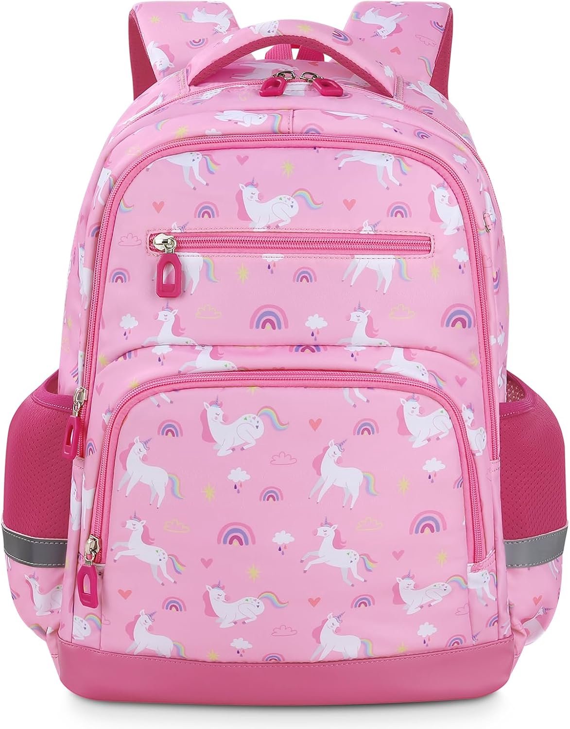 Kinderrugzak - Schooltas met eenhoorns - Boekentas voor dagelijkse avonturen - Comfortabele gevoerde schouderbanden - Reflecterende details en draaggreep - Waterafstotende Oxford buitenstof - Roze - 43 x 32 x 14,5 cm