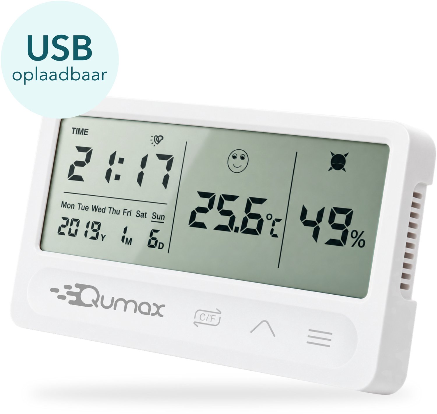 Bol.com Qumax Digitale Hygrometer Binnen - Thermometer voor binnen - Luchtvochtigheidsmeter met halfjaar Accu - Wit aanbieding