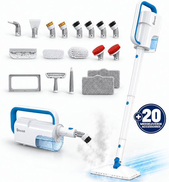 BOLLIT 20-in-1 Stoomreiniger 1550W Lichtgewicht – Steam Cleaner – Handstoomreiniger – Tapijtreiniger – Dieptereiniging voor Vloeren, Tegels, Badkamer, Ramen & Textiel – Zetelreiniger – Vlekkenreiniger – 120°C