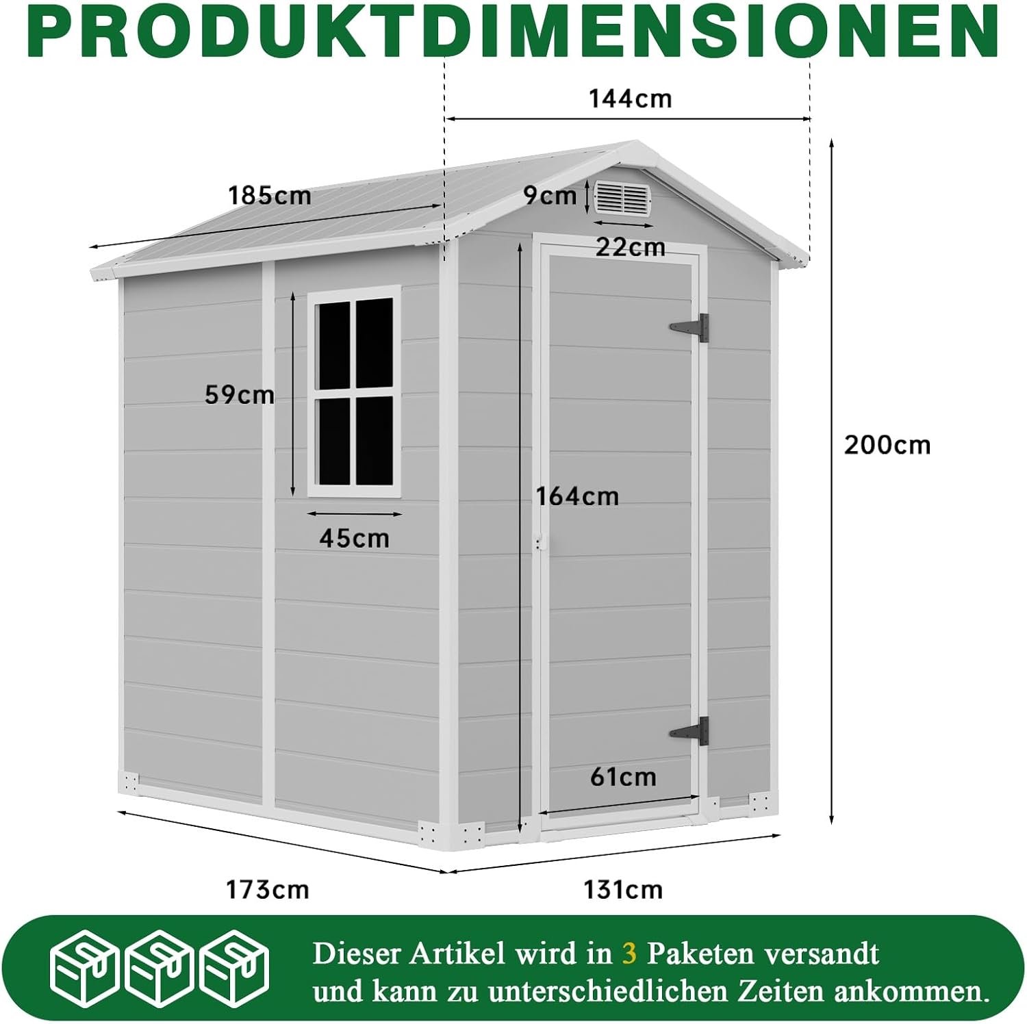 Tuinhuis met Bodem - Laura Homestore - Kunststof Gereedschapsschuur 173 x 131 x 200 cm - Weerbestendig met Raam & Ventilatie - Grijs