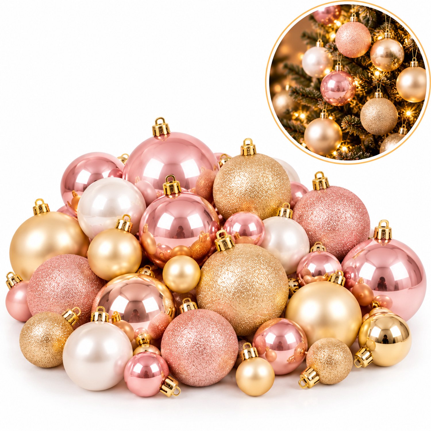100 Stuks Kerstballen - Kerstballen - Kunststof - Goud/Roze/Wit
