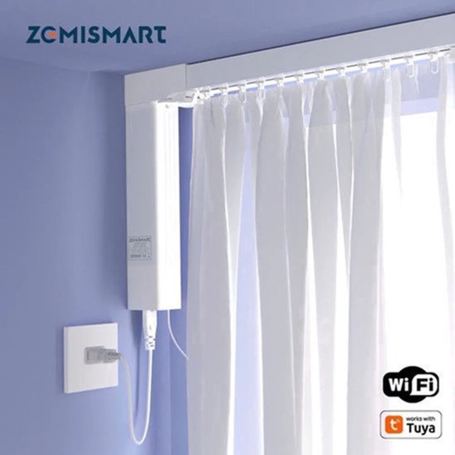 Gordijnmotor WiFi - Met Elektrisch Spoor 4.1 Meter - 55 Watt - Elektrisch - Wit - Voor Slimme Woning