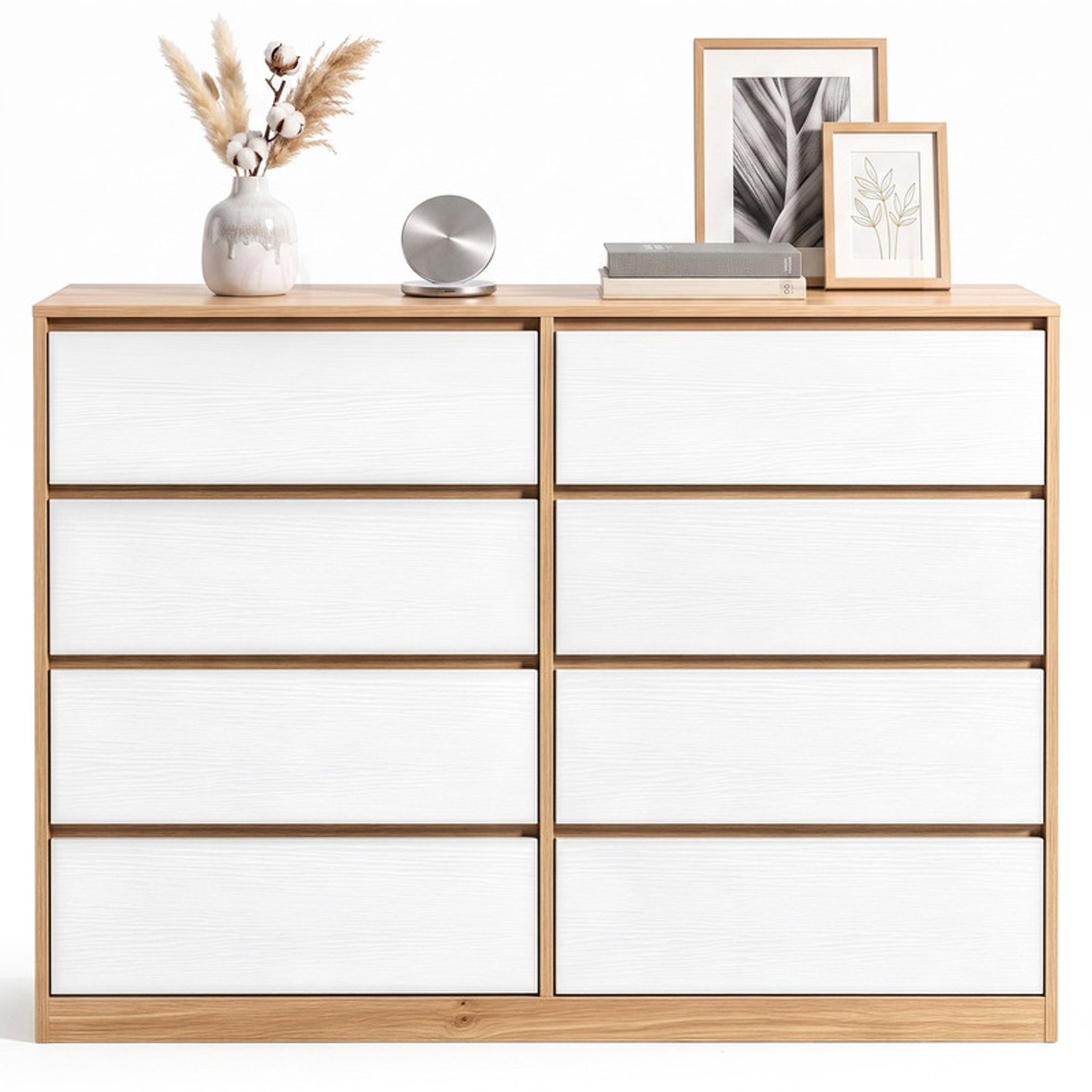 LEADZM Ladekast met 8 lades - Wit;Eiken - 120 x 40 x 98 cm - zonder handgrepen