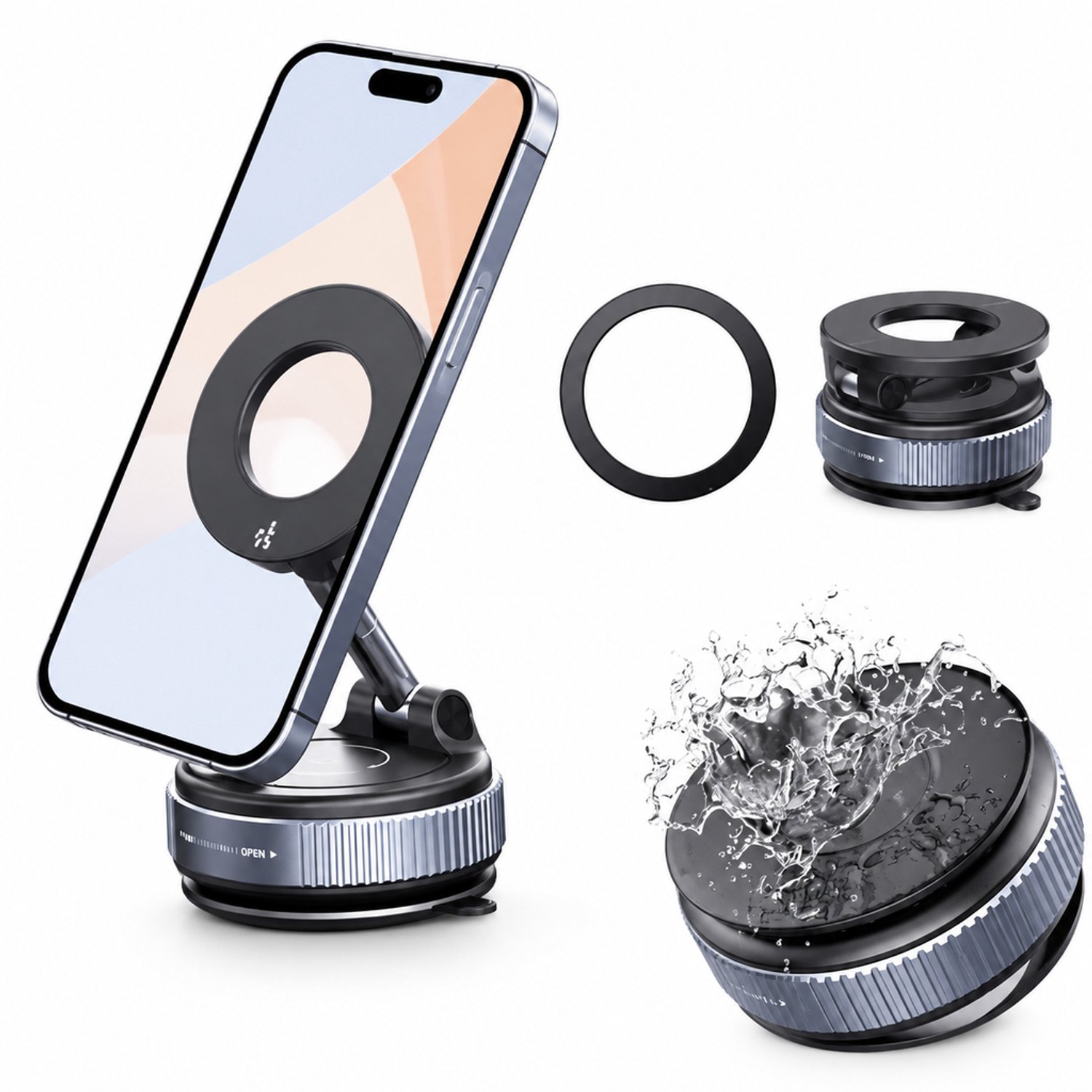 Telefoonhouders auto: magnetische vacuümhouder met nanogelbasis, arm van legering en N52-magneet
