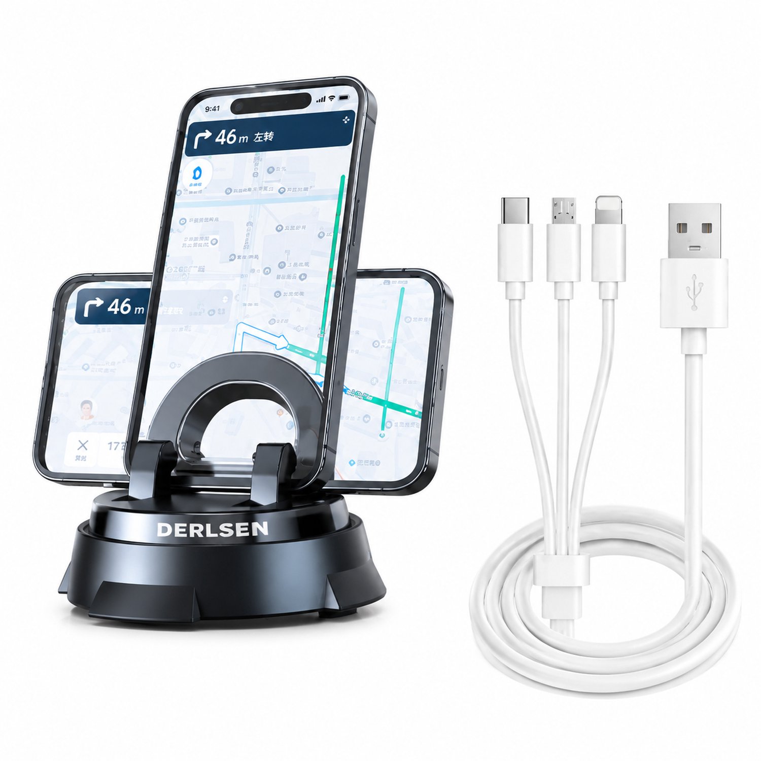 telefoonhouders auto antislip telefoonhouder met vierpuntsbevestiging pakket A met een drie in een datakabel van 1 komma 2 meter