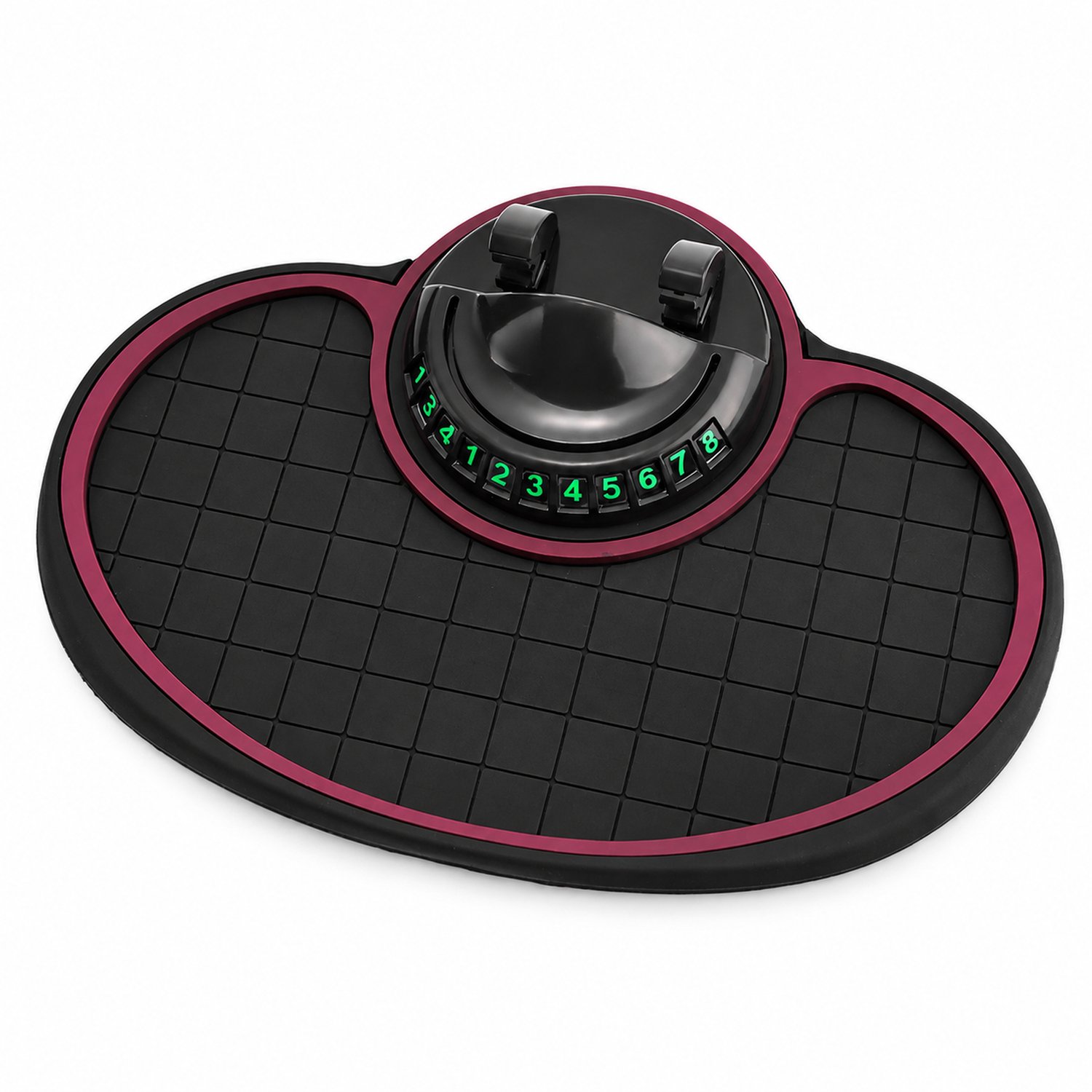 Dashboardmat voor de auto met telefoonhouder en parkeernummerdisplay, PVC, zwart, verpakkingsmaat 22 × 18 × 5,5 cm