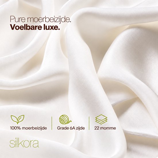 Silkora Premium Silk Pillowcase - 50x70 cm - 22 Momme 100% Moerbei Zijden Kussensloop Met Verborgen Rits - Anti-rimpel, Verkoelende, Anti-pluis - Off-White — cadeau in Wonen & Interieur - foto 7