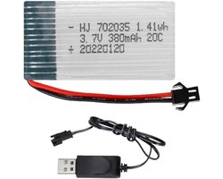 RC vliegtuigaccu 3,7 V 380 mAh - SM-2P aansluiting - USB-oplaadbaar - Geschikt voor Hubsan X4 en andere drones - ServiceTopper