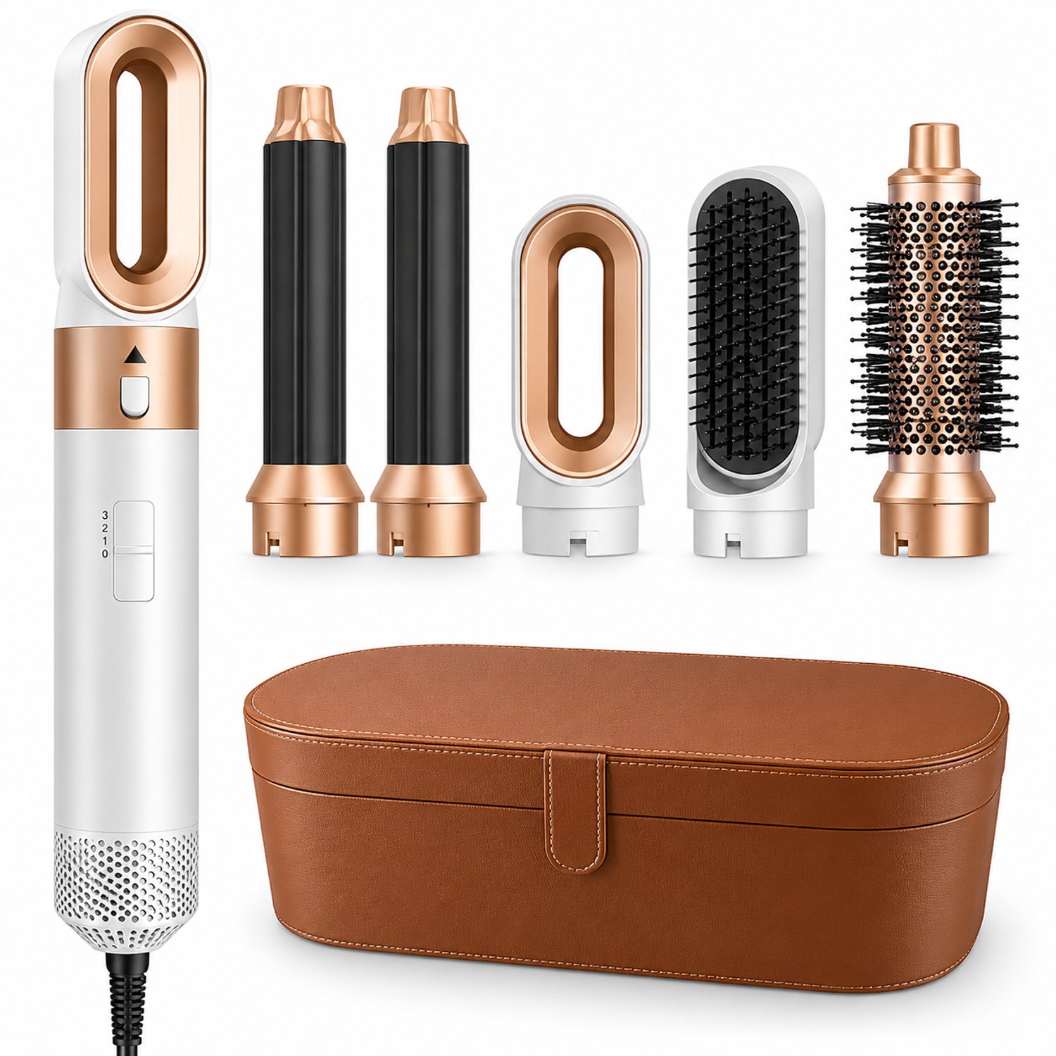 ITRONIQ 5-in-1 Multistyler Föhnborstel – Automatische Krultang – Heteluchtborstel met 5 Opzetstukken – Ionisch – Wit Roségoud